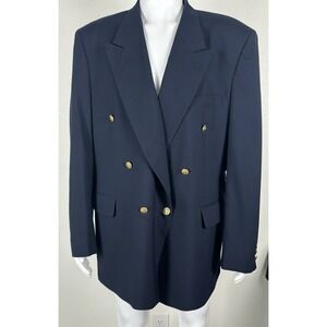 New Castle & York Navy Blazer 46L Double Breasted Gold Button Virgin Wool